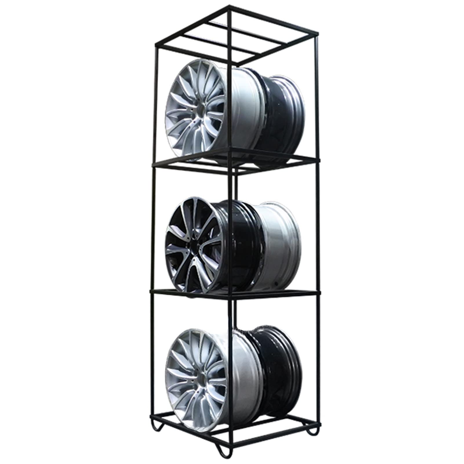 Reifenregal, 200 cm, extra hohes Radnaben-Lagerregal, stabiles Aufbewahrungssystem für mehrere Reifen, Robustes Reifenregal aus schwarzem Metall, einfach zu mon