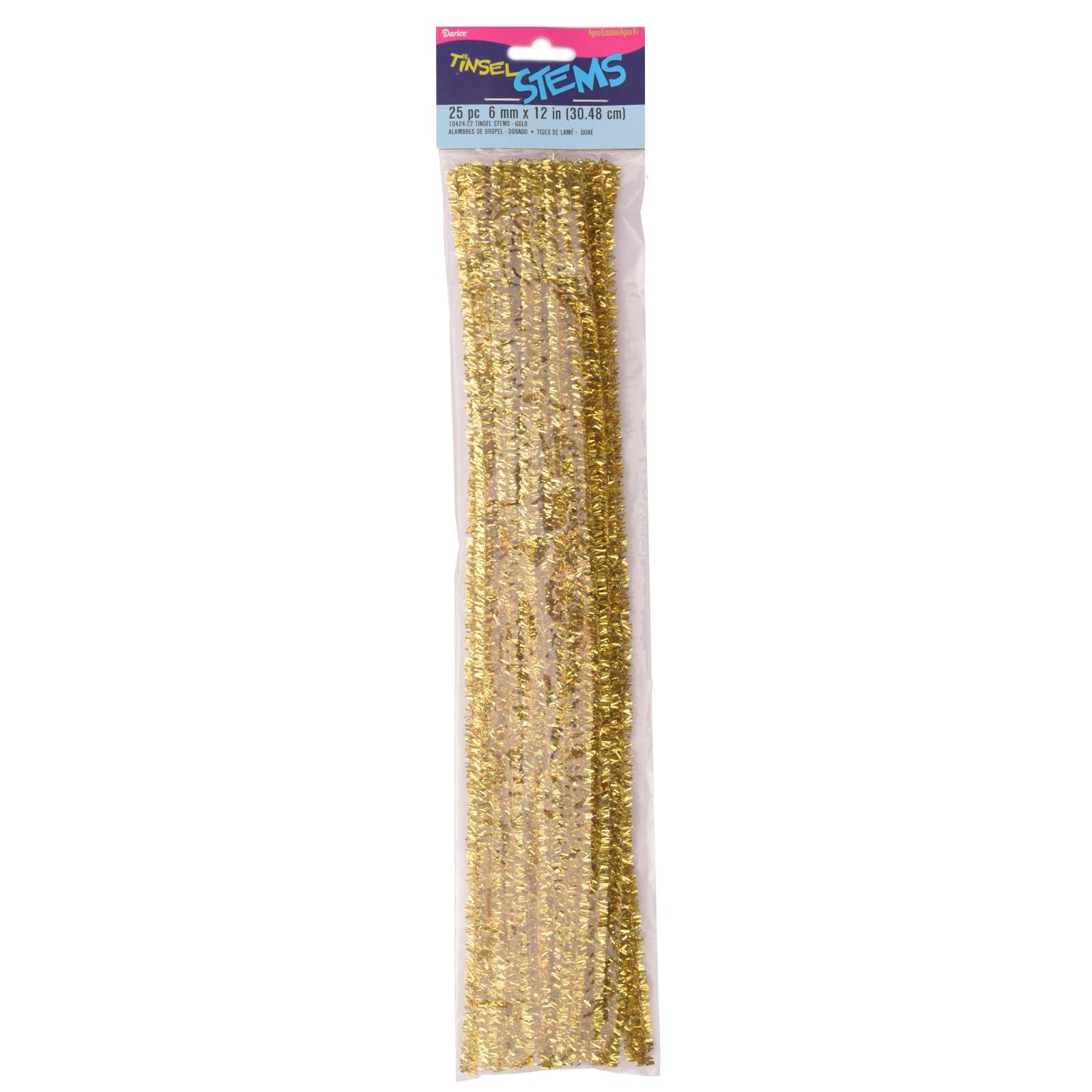 Darice 10424-22 Chenille Tinsel Stems Gold 6Mmx12In 25P, 25 Piece (6mm x 12in)