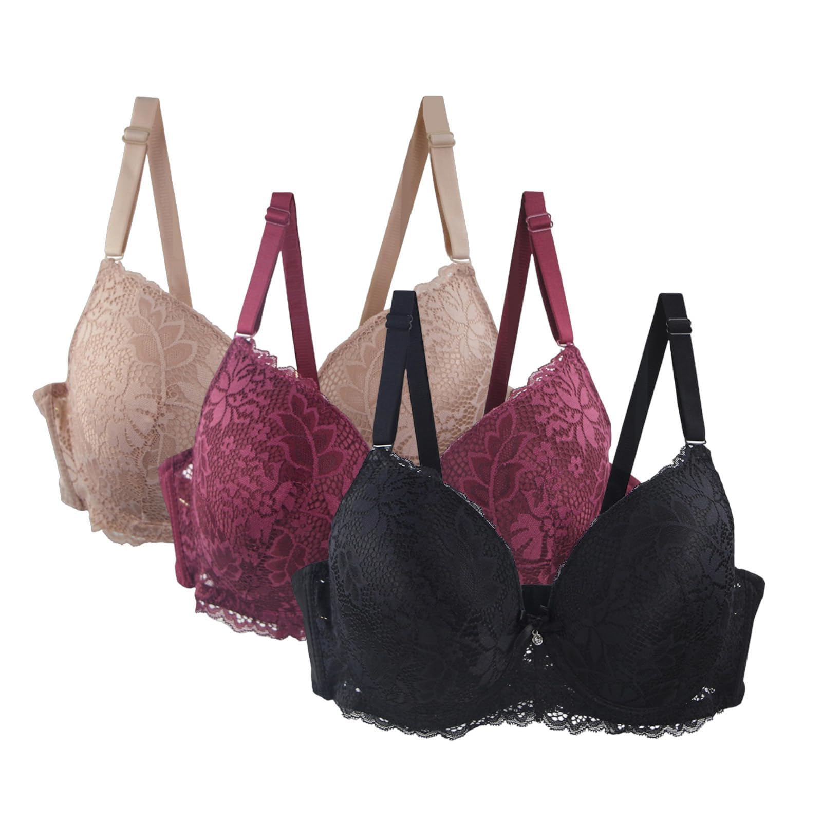 Pack of 3 Women's Bra Set Lace Up Bra Set Comfortable Lace with Adjustable Straps Elegant Underwear For Everyday and Leisure Multicoloured Bras Ropa Interior Mujer Ligero