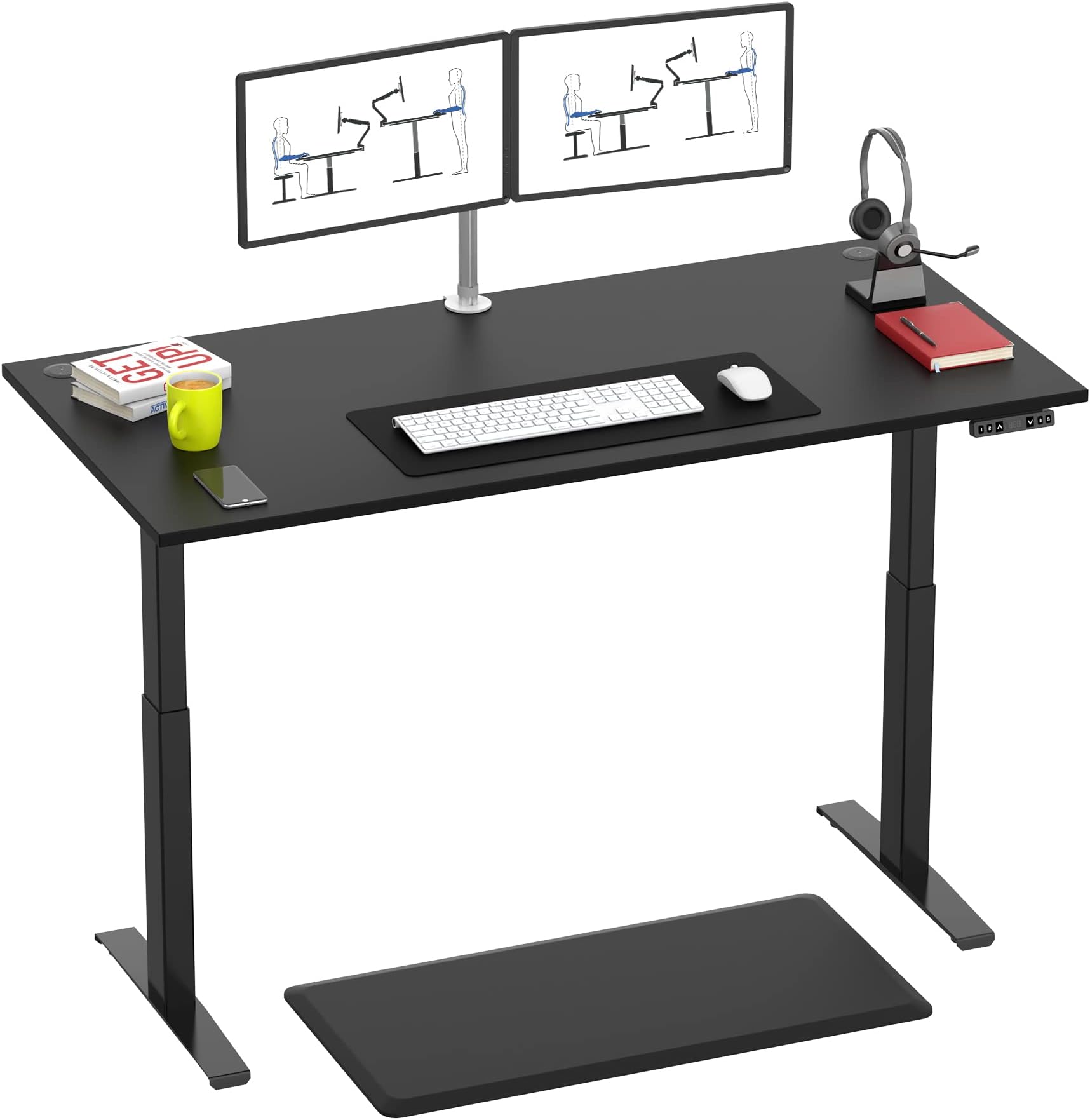Yo-Yo DESK PRO 2 : FREE Mat & Memory Switch/SAVE £135. Premium Quality Executive Standing Desk-Standard Height Adjustable Steel Frame | (140 X 80 cm, Black Top & Black Frame)