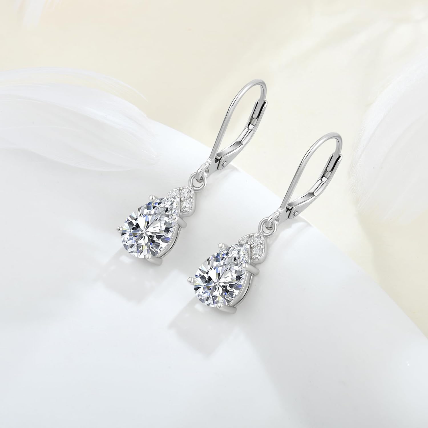 Women Earrings,925 Sterling Silver Dangle Drop Leverback Earrings with 5A Cubic Zirconia Birthstone for Her - Image 5