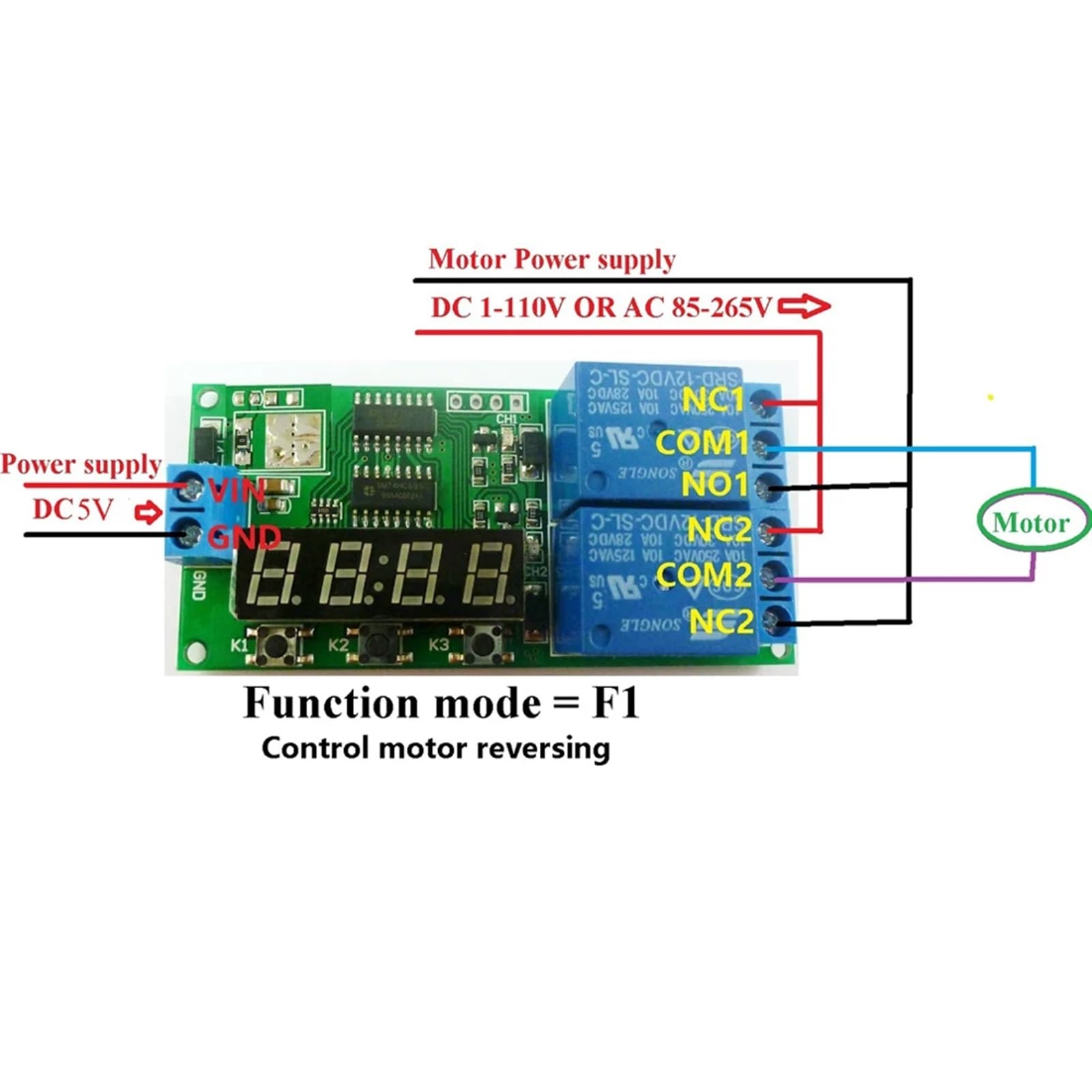 KC22B02 5V Modulo relè di ritardo multifunzione a 2 canali Modulo interruttore relè timer ciclo 0-9999s for motore LED Smart Home