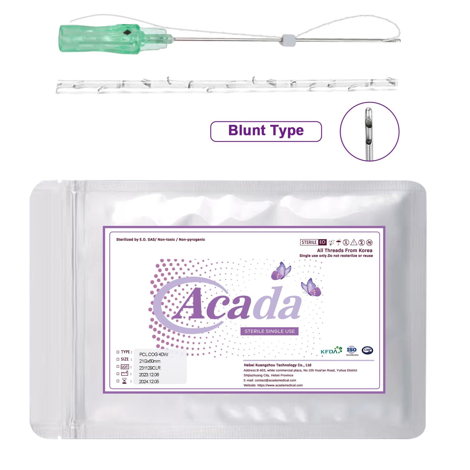 ACADA Pcl Threads for Face Lift Cog Pcl Cog Threads for Fox Eye Lift Brow Lift Facial Contour Lift 21G60mm Blunt Type 20Pcs Pcl Thread