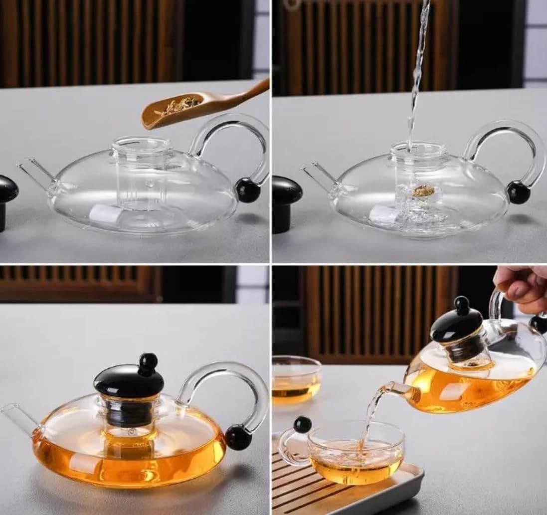 Szklany czajniczek filtrujący z zaparzaczem oddzielającym wodę do herbaty liściastej, łatwy w czyszczeniu(Clear+4cups)