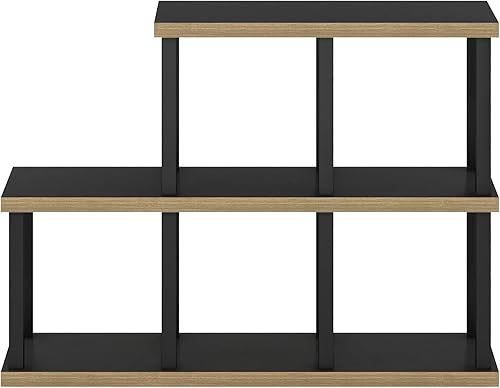 Miniatura 79 de Furinno Turn-N-Tube - Estante decorativo de exhibición sin herramientas, escalera de 3 niveles, blanco sólido/negro Blanco