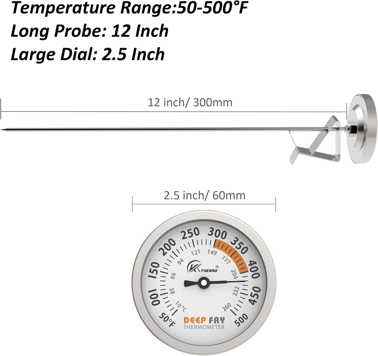 Review KT THERMO Deep Fry Candy Thermometer with Stainless Steel 2.5 Inch Dial Thermometer and