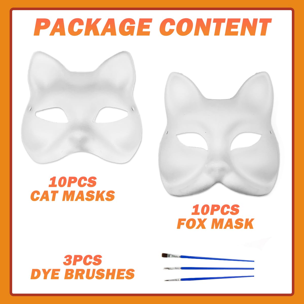 Jamceoceo 20 PCS Paper Cat and Fox Masks, DIY Paintable Animal Masks for Cosplay, Prom, Party Favors, Costume Ball, Halloween, Mardi Gras and More