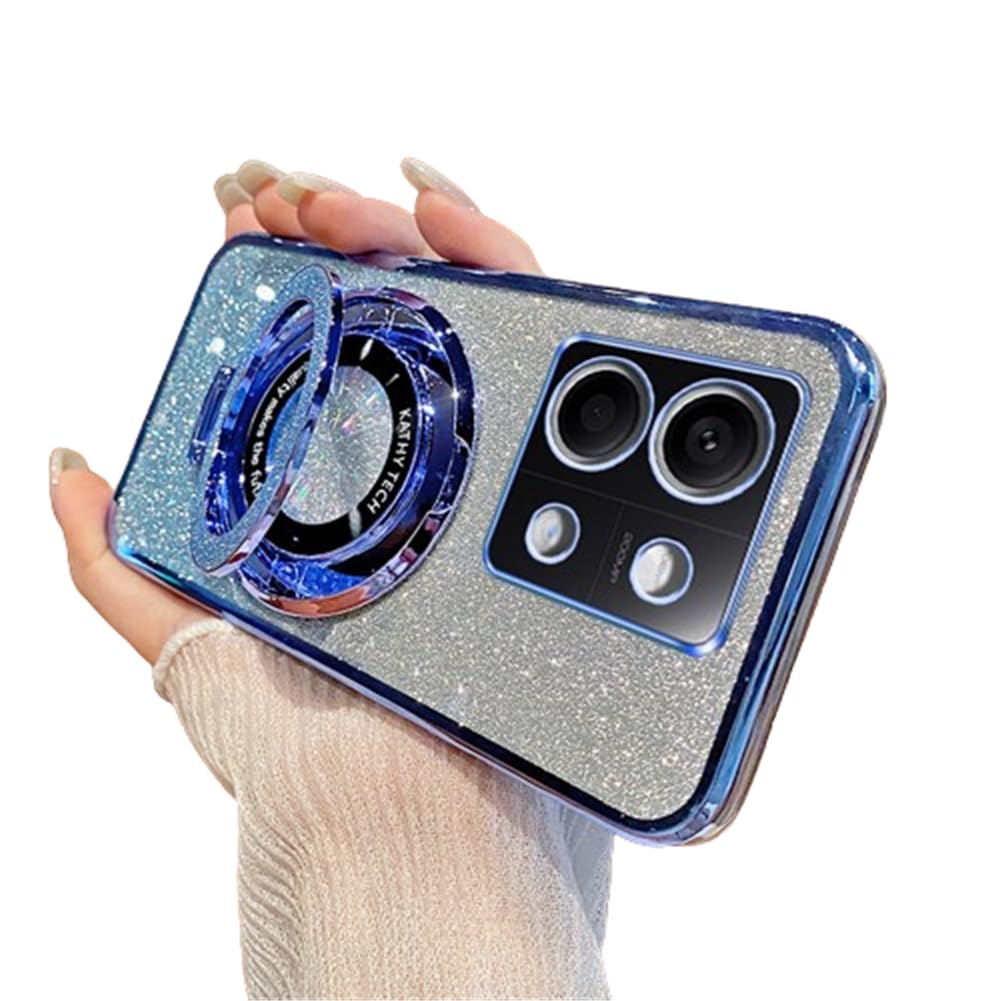 Sparkle Cute Case with Stand for Redmi Note 13 Pro 5G - Slim Clear Glitter Bling TPU Case - Blue