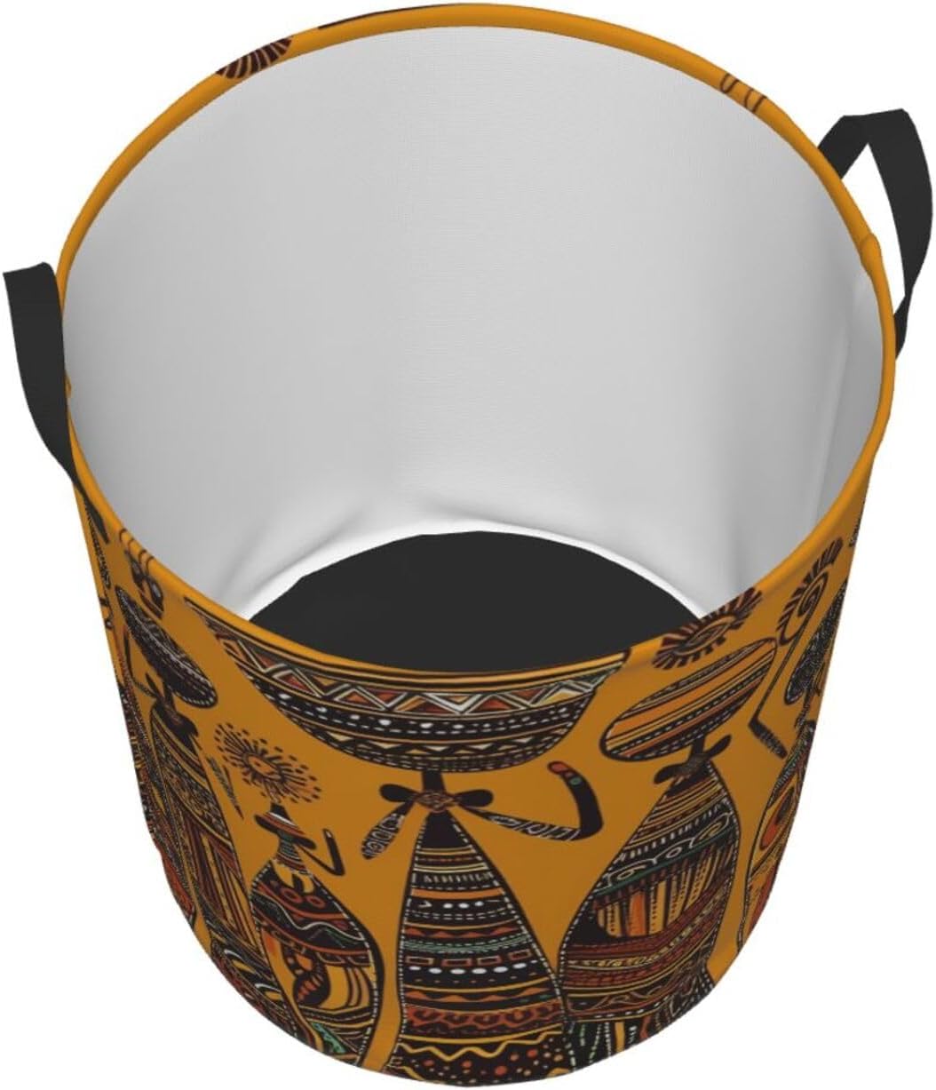 Creative African Culture Laundry Hamper Large Collapsible Laundry Baskets Freestanding Waterproof Dirty Clothes Hamper with Handle Circular Washing Bag for Clothes, Toys Medium image 3