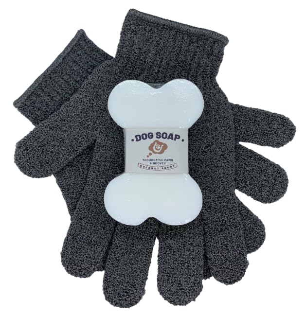Thoughtful Paws & HoovesDog Shampoo Bar Soap for Dry, Itchy Skin with Grooming Gloves, Natural with Light Coconut Scent for Soft, Fresh Coats, Anti-Itch Cleansing and Flea Repellent