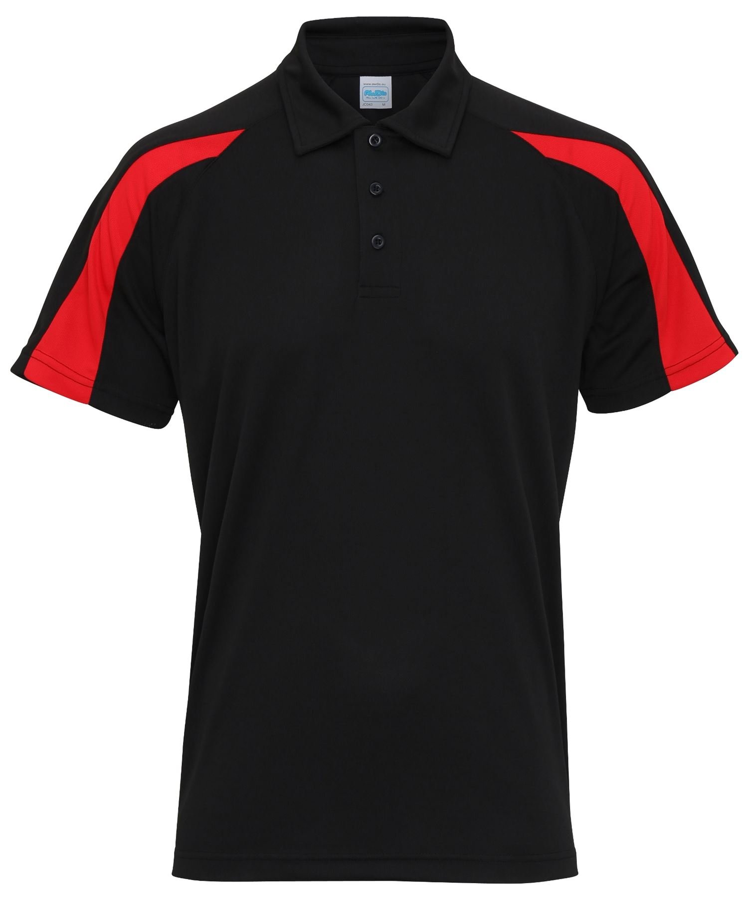 AWDis Cool Contrast Polo Shirt, Jet Black/fire Red, XXL