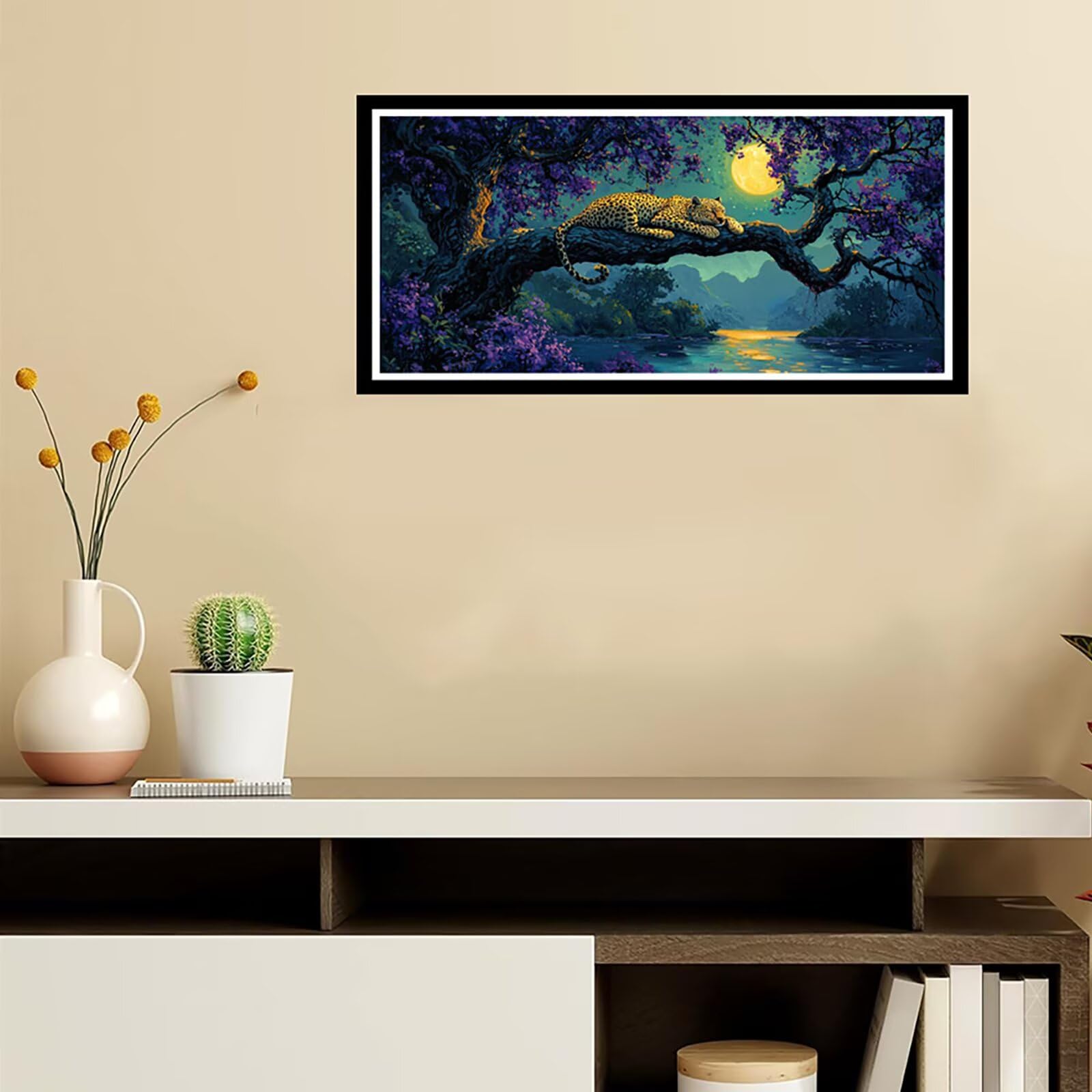 Diamentowe malowanie Leopard na drzewie 5D Rysunki Diamentowe, DIY Diamentowe Malowanie Dorosłych Księżyc Malowanie Diamentowe Zestaw DIY Dzieci Kryształ Prezent Na Dekoracje Ścienne 55x110cm CJ0P