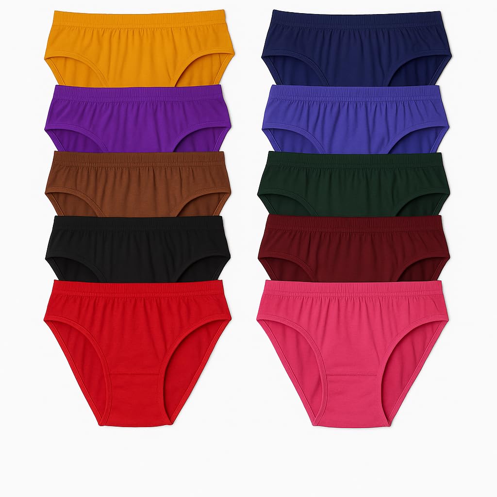 Panty Pack of 10 Cotton Hipster Panties Plain Underwear for Women Soft Stretchable Briefs for Women Multicolor-image-11