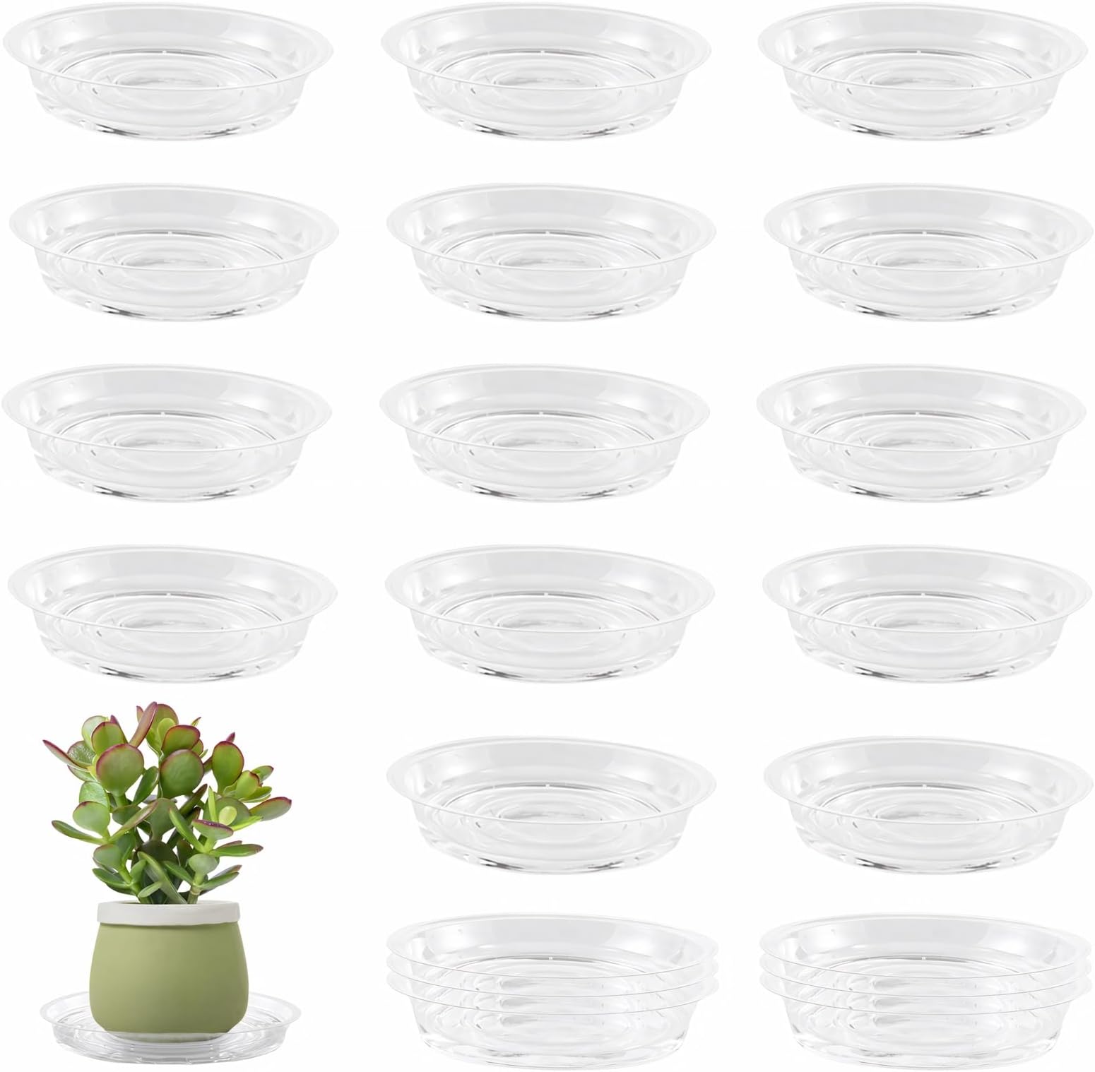 20 Pack 6 Inch Plant Saucers Clear Plastic Plant Saucer Drip Trays Small Plant Plate Dish for Indoor Flower Pots and Planters, Bulk
