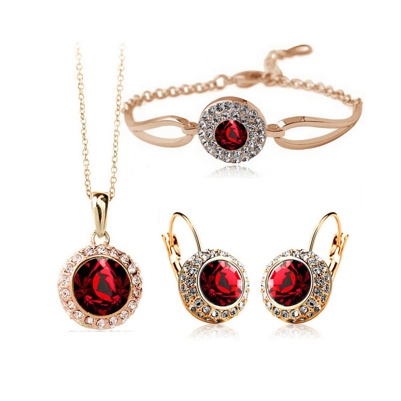 FDEETY Conjuntos de Joyas para Mujer Cristal Novia Collar Vintage Boda Pendientes y Pulsera Boda Novia Dama de Honor Regalo Joyería