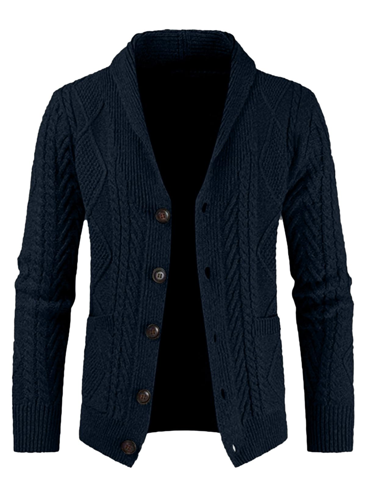 JMIERR Mens Shawl Collar Cable Knit Cardigan Sweater