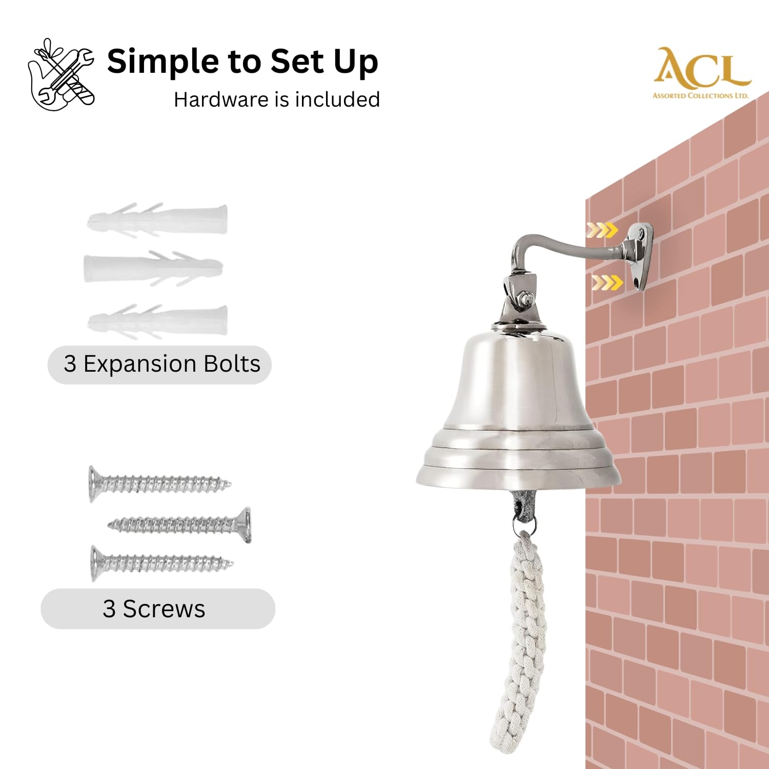 ACL Bar Accessoires voor thuis, pub – bar bel muur – unieke koperen bel met heldere luide tinten – ideaal voor Kerstmis, receptie, pubs (6 inch