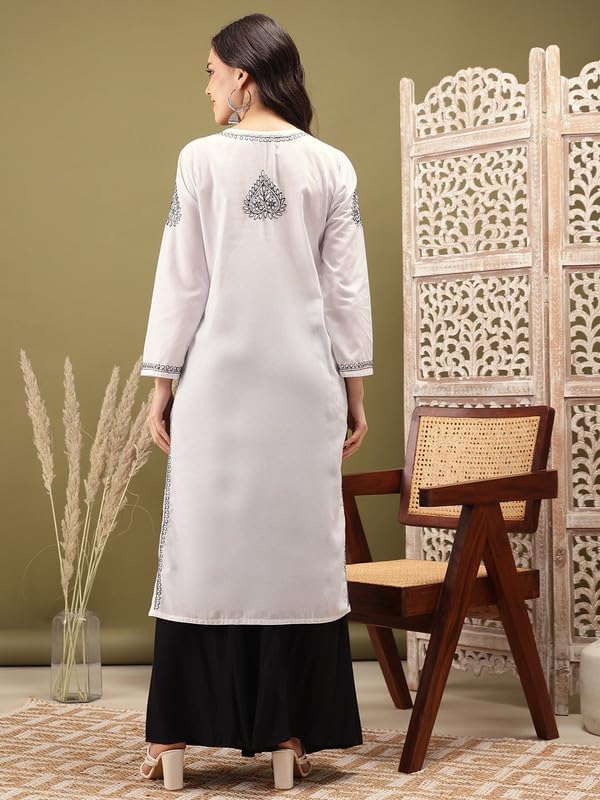 Ada Indian Hand Embroidered Chikankari Women's Straight Cotton Kurta Kurti Tunic A197536 - Image 2