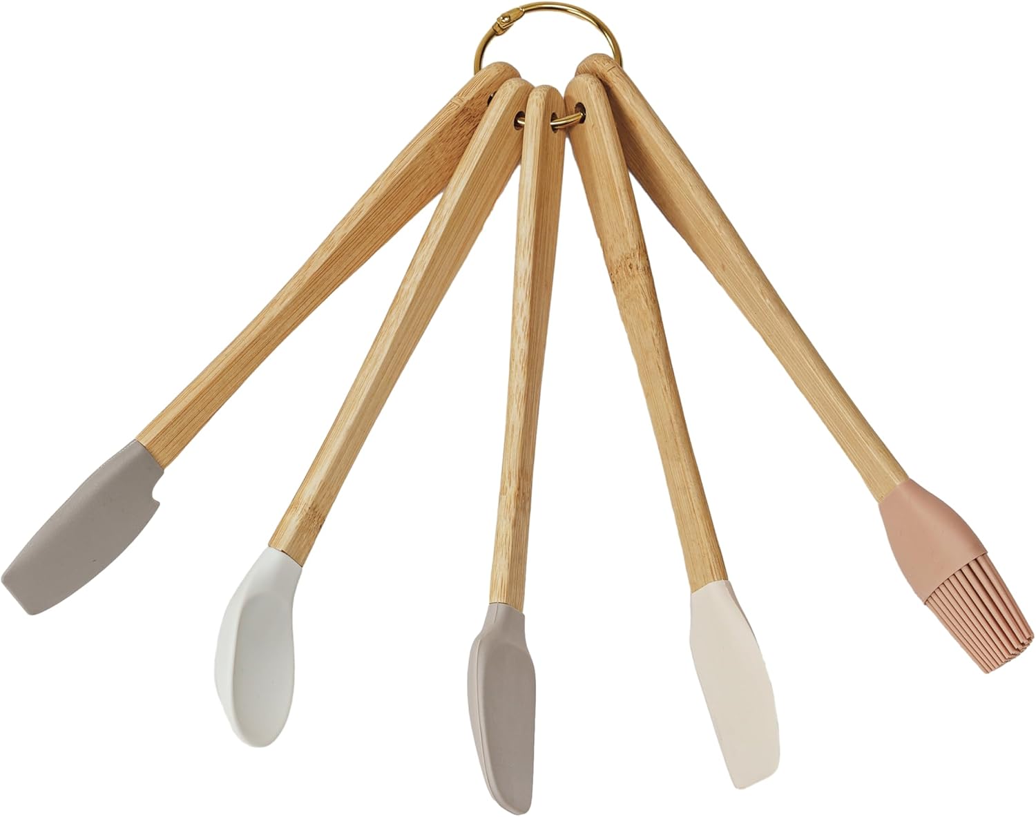 Creative Co-Op Bamboo and Silicone Spatula Set, Multicolor, Set of 5
