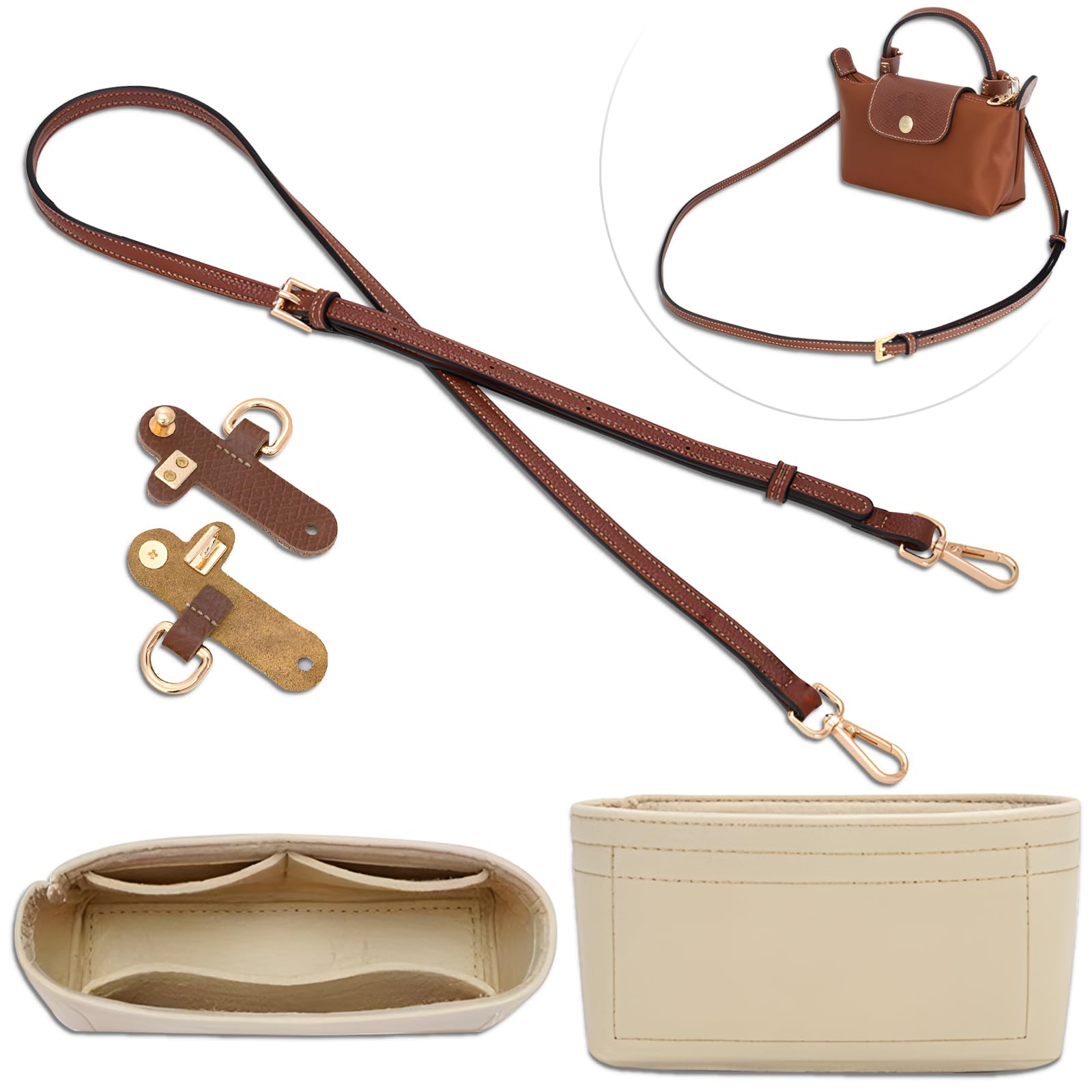 4 pcs PU Leather Bag Strap Conversion Kit and Felt Bag Organizer