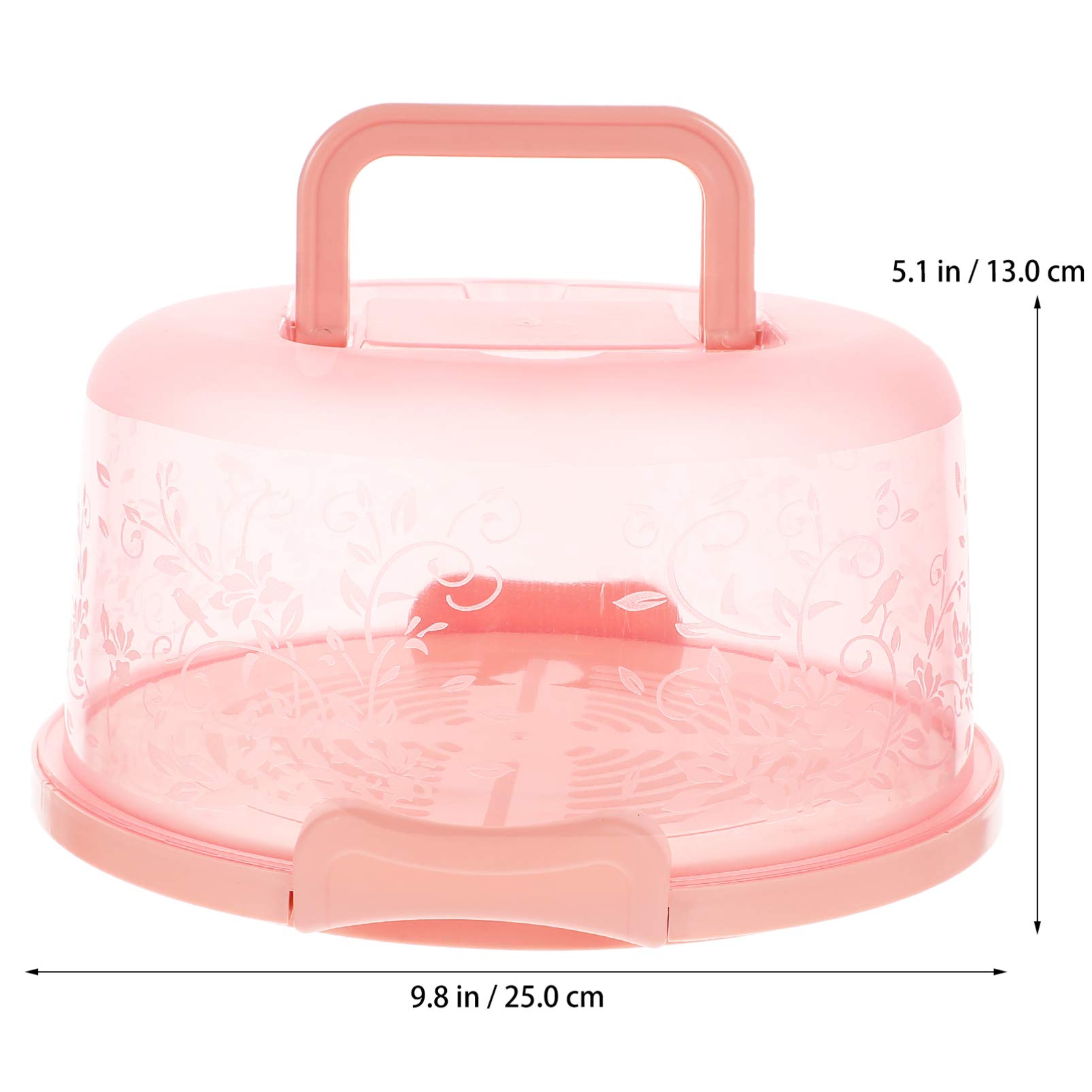 Hemoton Pink Round Cake Box Carrier Plastic Muffin Pie Carrying Box Bakery Dessert Container Holder with Handle Snap Cake Box Keeper 25X25X13CM