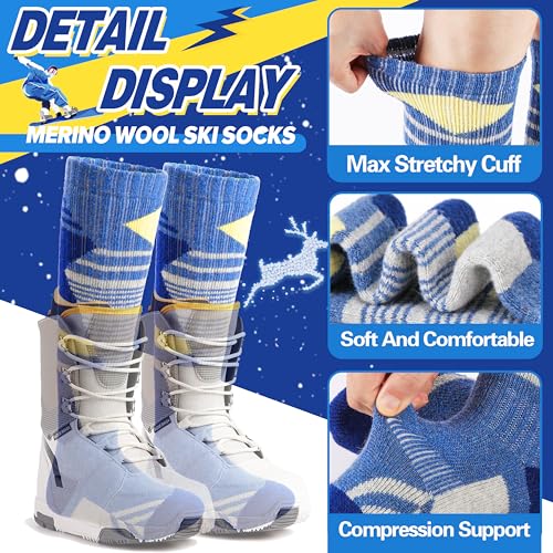 ANTSANG 3 Pares Calcetines Ski Lana Merino Niños Niñas Térmicos Abrigados Invierno Gruesos Acolchados para Snowboard Esquí(Rojo/Azul/Gris,29-34) - imagen 5