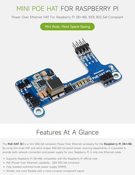 Waveshare Power Over Ethernet Hat E Type Compatible with Raspberry Pi 3B+/4B 802.3af-Compliant - 3