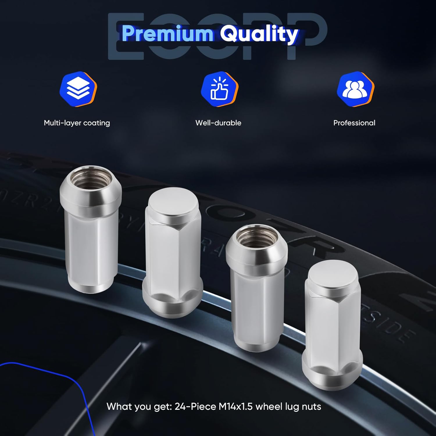 ECCPP 24 Pieces Wheel Lug Nuts M14X1.5 Thread Close End Silver Chrome Truck Socket Lug Nuts fit for 2000-2014 for Chevrolet Silverado 1500 2001-2010 for Chevrolet Silverado 2500 HD