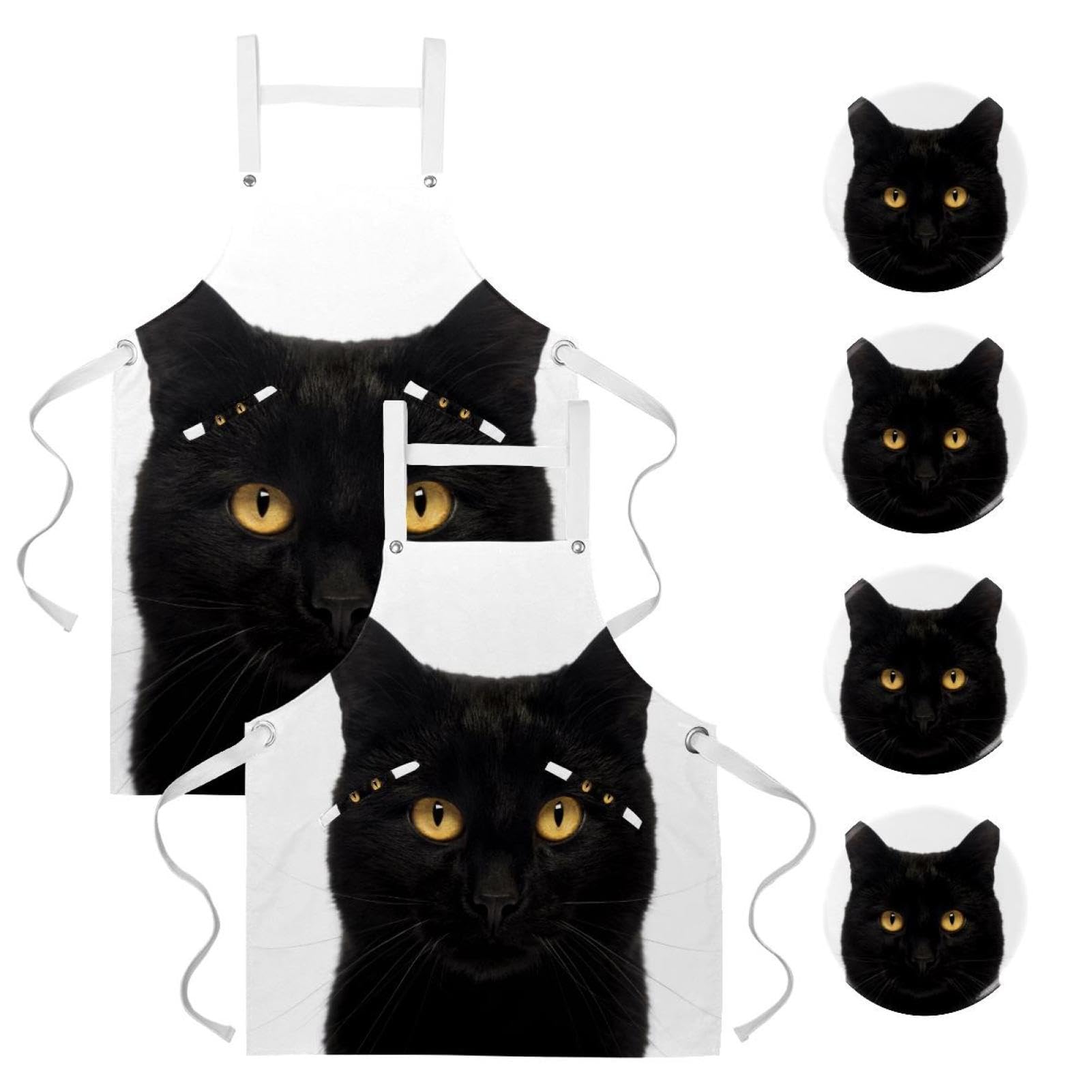 Lot de 2 tabliers de cuisine chat noir avec broches pour restaurant et bar