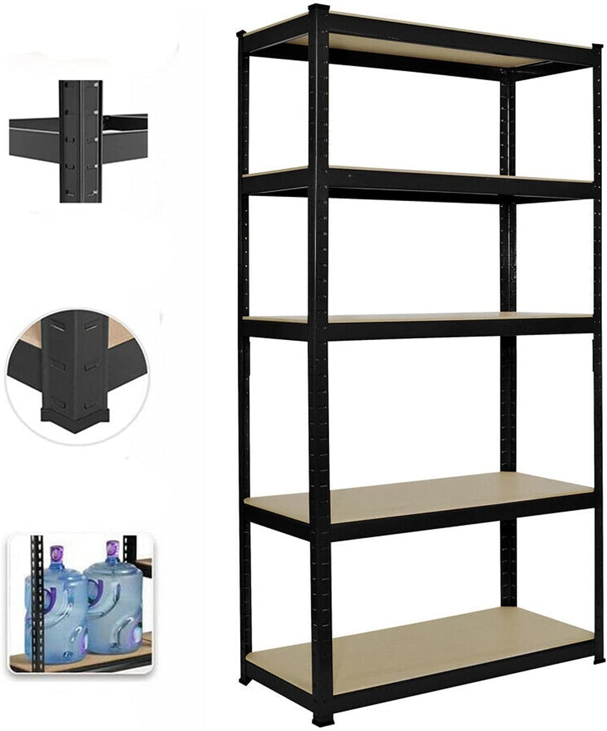 70" x 35" x 16", Black 5 Tier Shelving Rack, 385LB Capacity