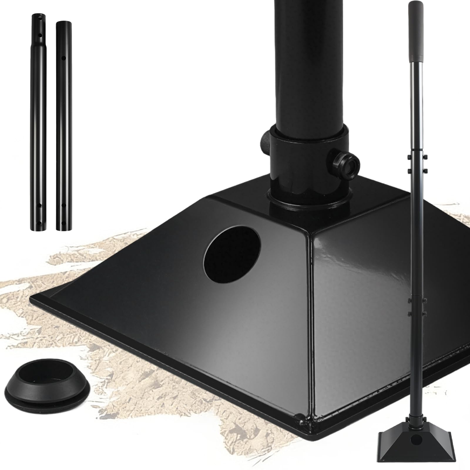 Tamper en acier avec poignée en acier réglable de 85 cm, poignée en caoutchouc et base remplissable de 20,3 x 20,3 cm, pilon robuste pour tamper le sol, le gravier, la réparation de pavés