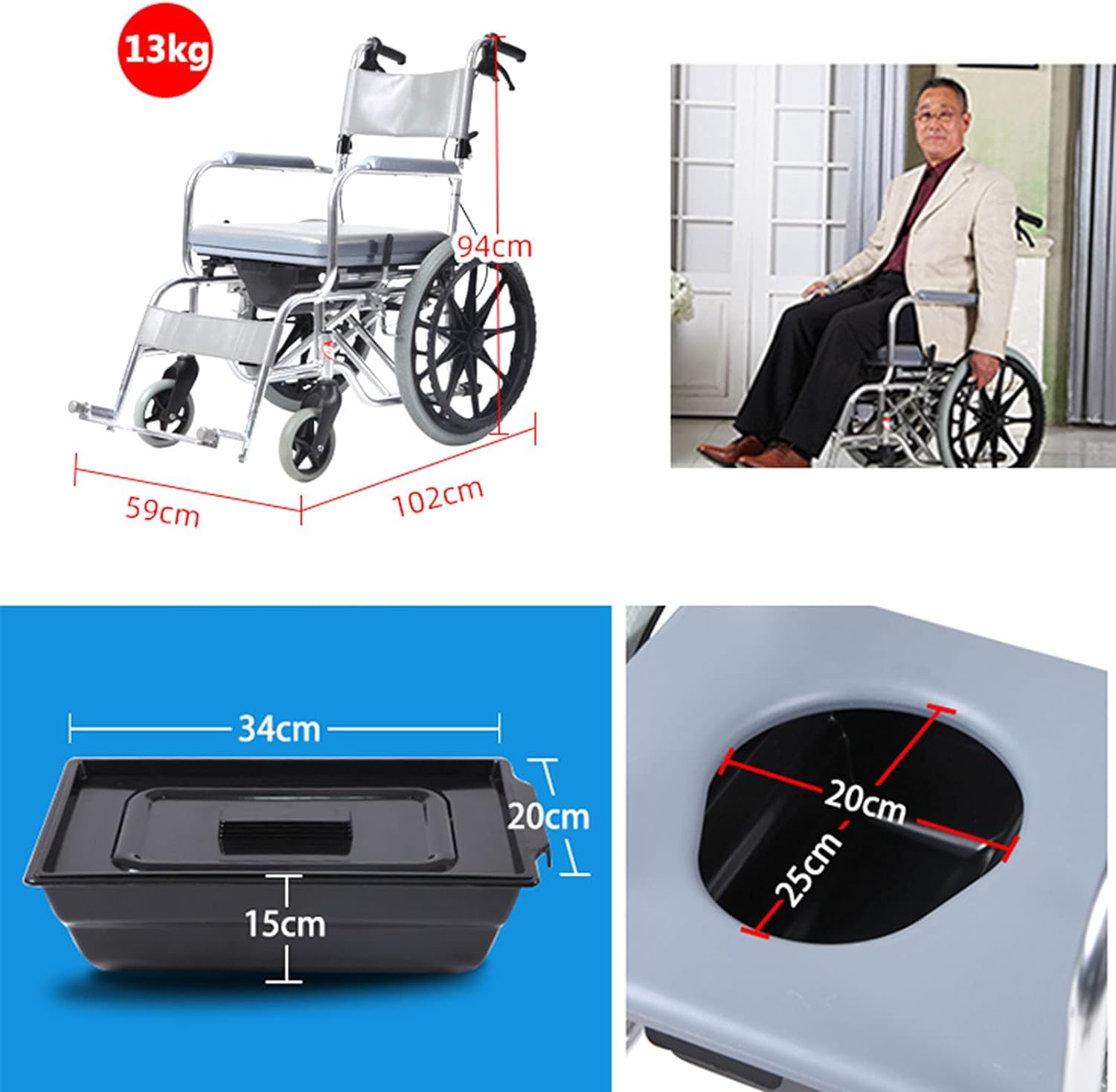 Silla de Ruedas Manual Ligera de Transporte para Adultos