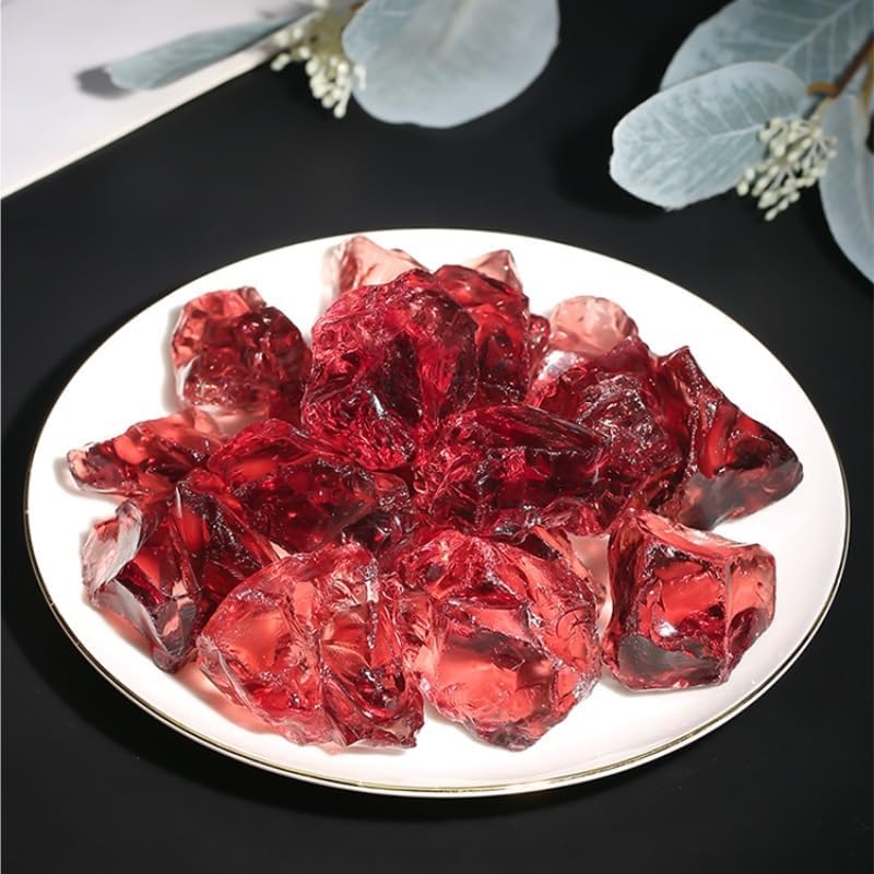 Crystals Raw Stone Wine Red Gravel Indoor Fish Tank Landscaping Stone Home Decoration Glass Stone, 500g-2-4cm