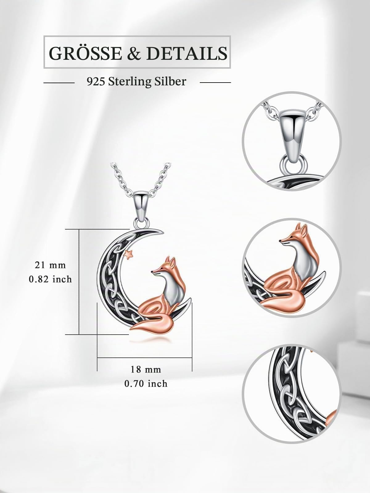 Mond Kette Black Cat/Panda/Hochlandrind/Axolotl/Pinguin/Kaninchen/Igel FuchHalskette 925 Sterling Silber Tier Schmuck Geschenk für Frauen Mädchen