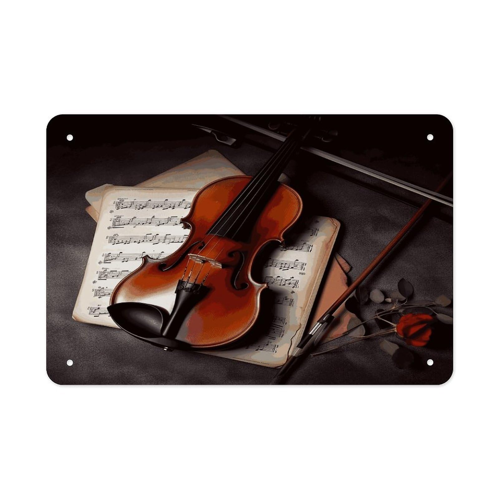 LDGSUPH Violin Sheet Music_78030672 Metal Tin Sign Wall Art Prints Folded Edge Iron Sheet Painting with Holes for Wall Prints Decorative Picture Metal Signboard Decor Painting Wall Decor