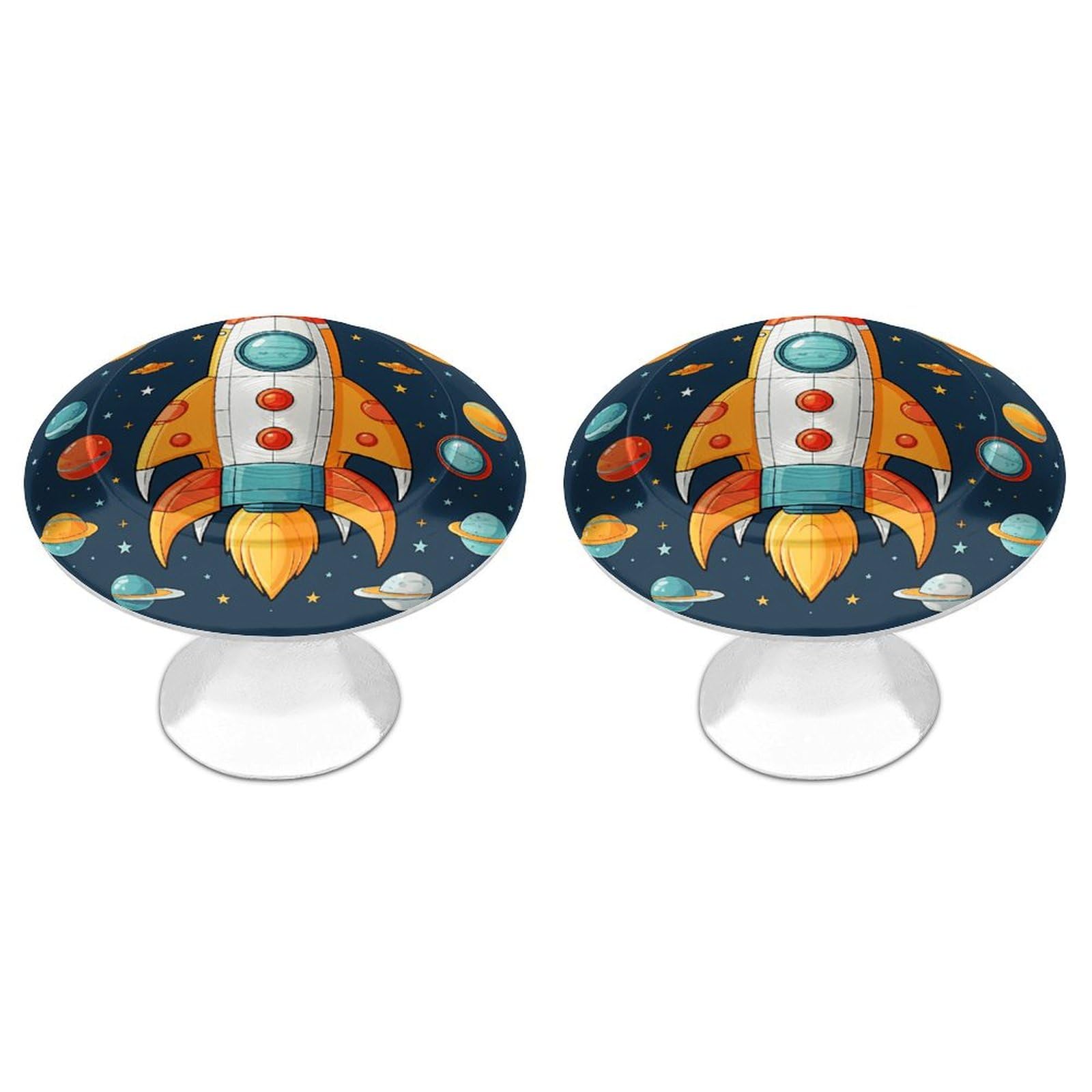 QMNBTES 2 PCS Kitchen Rocket Clipart Space Ship Cabinet Knobs, Stainless Steel Furniture Knob Pulls Handles Decorative, Vintage Knobs for Dresser/Drawers/Bathroom/Closet Door/Bifold Door/Cupboard