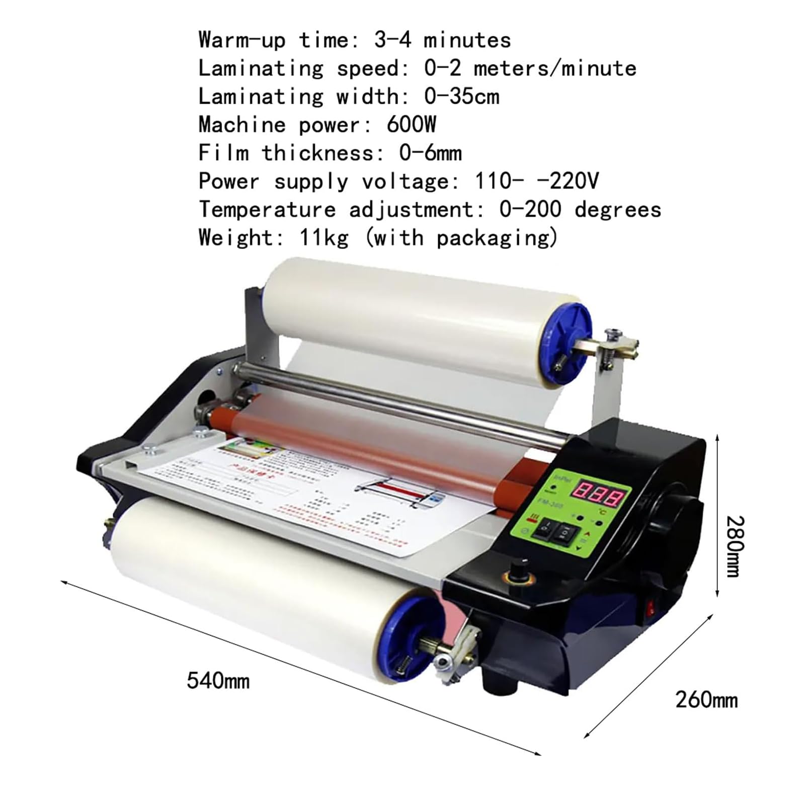 Macchina Laminazione Professionale, Plastificatrice Caldo Freddo Regolazione Continua della velocità 0-200 ℃ (Staffa Non Inclusa), Larghezza Laminazione: 0-35 Cm, per Uso Commerciale