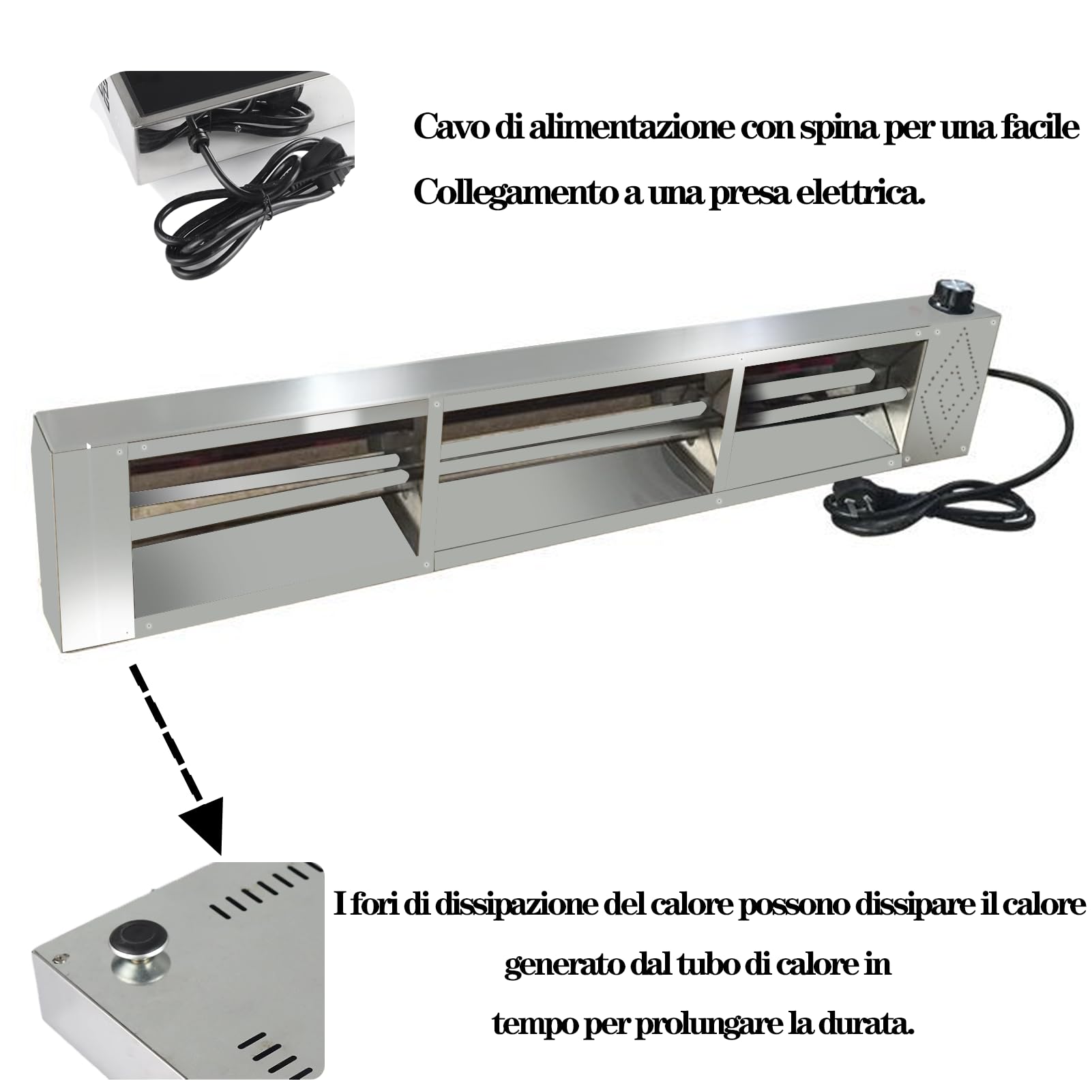 Lampada Riscaldante per Alimenti, Lampade Scaldavivande Cucina Sospeso, Lampade Riscaldanti per Cucina a Buffet Temperatura Regolabile 30-85°C per Ristoranti, Cucine, Hotel (1 Pezzo, 90 * 15 * 6,5cm)