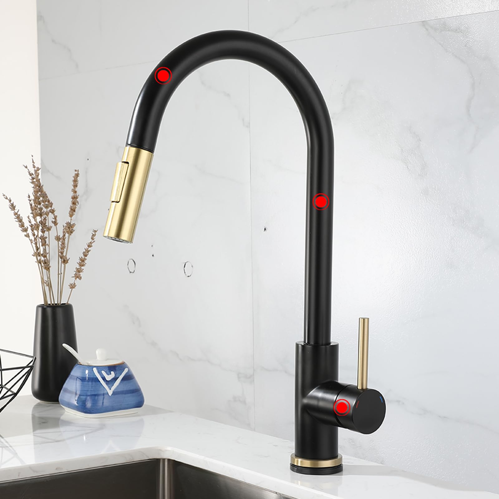 Touchless Kitchen Faucet With Pullout Sprayer 360° Swivel Spout Hot & Cold Water Sleek Black Design Modern Sensor Tap For Kitchen Sink Upgrade