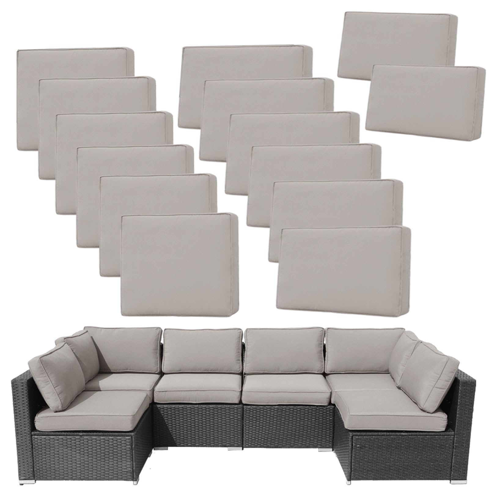FKSLIFE 14Pieces Patio Cushion Covers Light Gray
