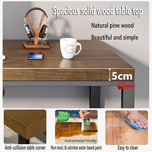 Miniatura 7 de Escritorio de madera maciza de doble asiento 20in oficina en casa lectura escritura estación de trabajo mesa de juegos fácil de montar tamaño  551 x