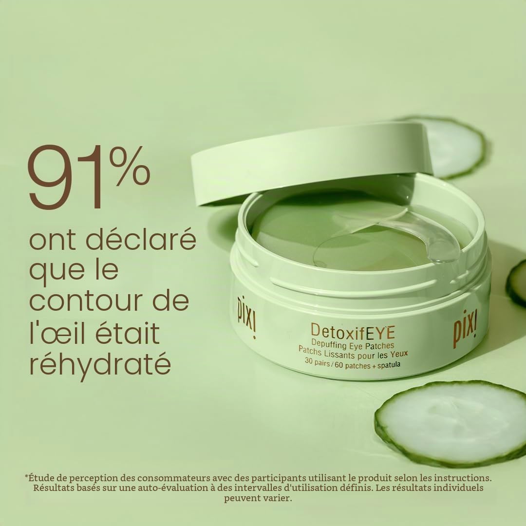 Pixi Beauty DetoxifEYE Eye Patches | Patchs Yeux à l’Acide Hyaluronique, Caféine, Concombre et Or | Patchs Hydrogel Défatigants et Hydratants | 30 Paires / 60 Patchs