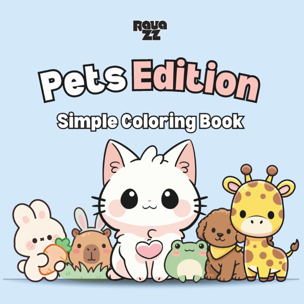Pety: Coloring Book for Adults and Children Featuring Super Simple Animal And Kawaii Pet Icons for Relaxation (Bold Object Coloring)
