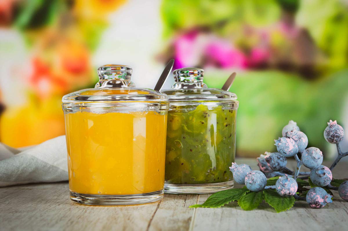 Sendez Lot de 2 boîtes à confiture en verre de 200 ml avec couvercle et cuillère en acier inoxydable - Pot à miel, boîte à parmesan et épices