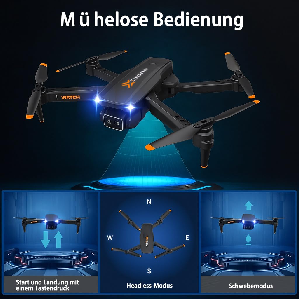 Drohne mit Kamera 4K für Anfänger, Kinder und Erwachsene, Mini Drohne mit WiFi, 2 Akkus, Ein-Knopf Start/Landung, faltbarer RC Quadcopter, Schwarz