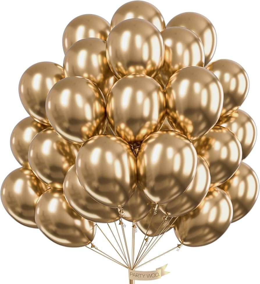 Image of DL Chrome Balloons - 25 Pcs (9 Inch) Gold | Shiny Finish Latex Balloons for Birthday, Wedding, Anniversary, Baby Shower, Party Decoration | Durable Quality, Helium & Air Supported