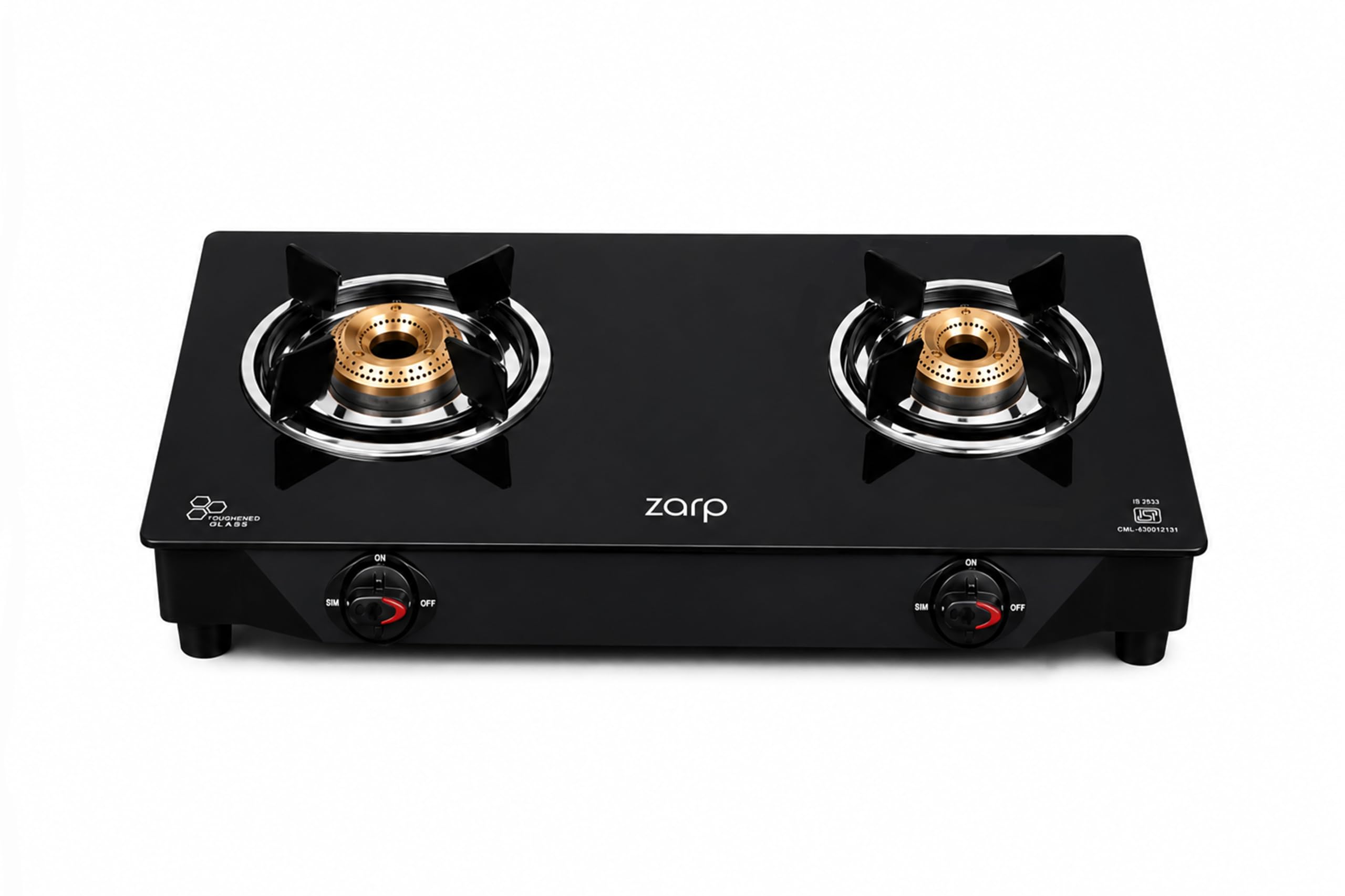 ZARP 2 Burner Glass Top Gas Stove | Toughened Glass LPG Stove with Brass Burners | Manual Ignition, Easy-Clean Design | Stylish Gas chulha for Modern Indian Kitchens | 600x320 mm-image-42