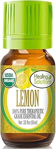 Healing Solutions Oils - 0.33 oz Lemon Essential Oil Organic, Pure, Undiluted Lemon Oil for Cleaning Products - Lemon Diffuser Oil - 10ml - Aromatherapy Oils - Lemon Therapeutic Essential Oil