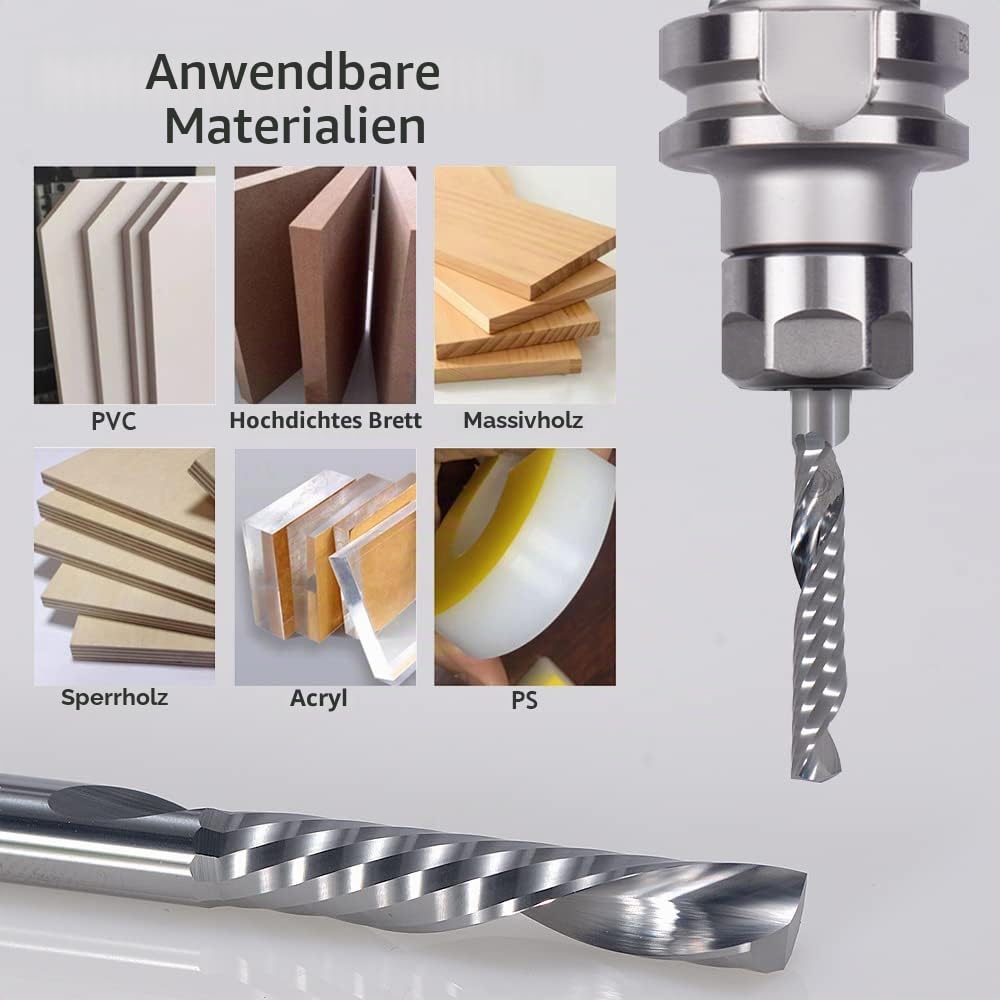 EU_HOZLY 10 Stück Single Flute Down Cut Spiralschaftfräser 1/8 Zoll Schaft mit (0,078 Zoll) 2 mm Schnittdurchmesser, (0,472 Zoll) 12 mm Schnittlänge für Holz-Acryl-Aluminium-Kunststoffplatte