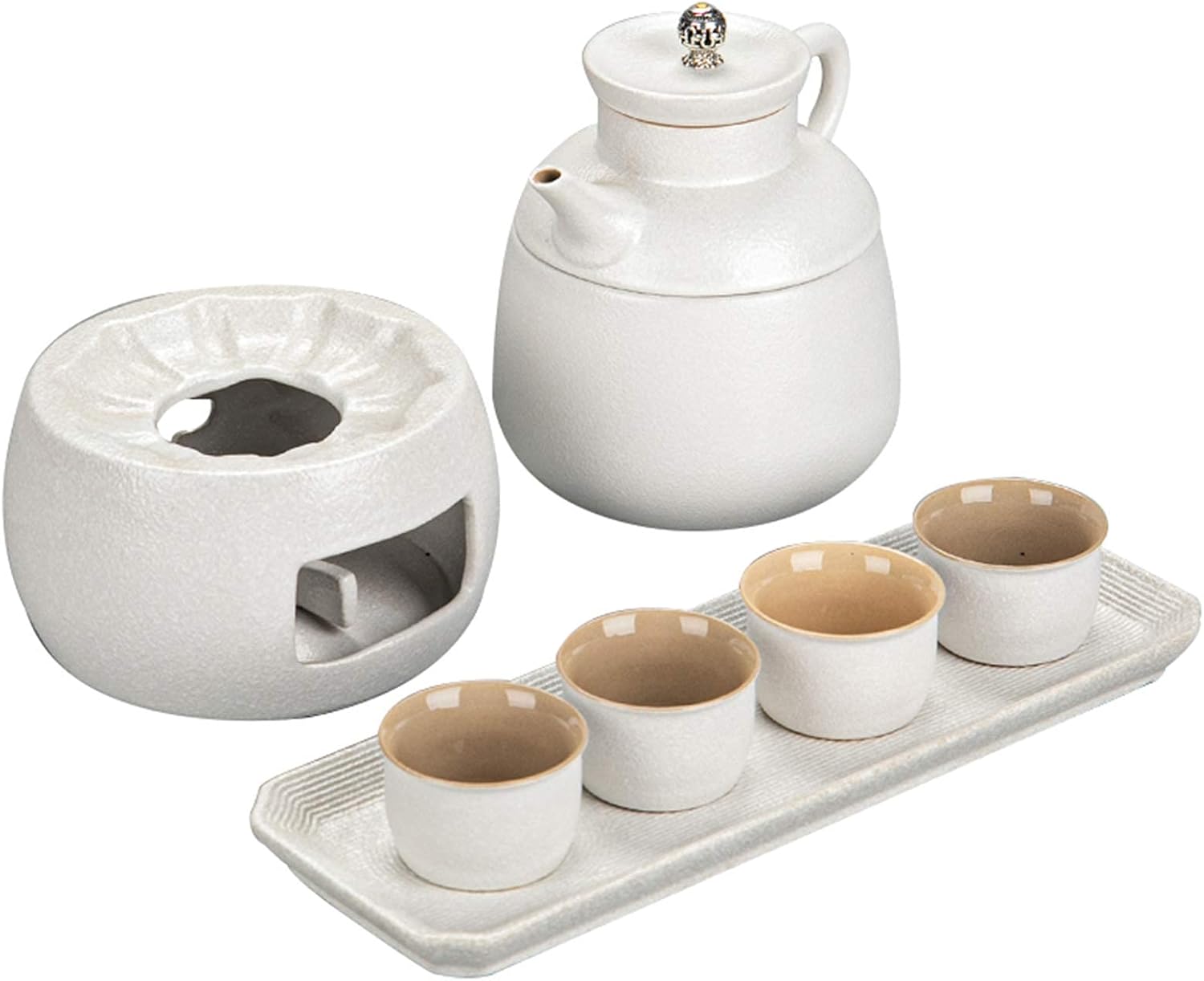 アップグレード酒セット ウォーマー付き、陶器ホットセット 8点 キャンドルストーブ1個、保温マグ1個、酒ポット1個、酒カップ4個、ト